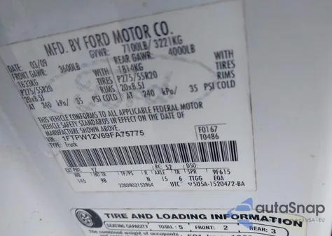 2009 Ford F-150 Platinum z USA, uszkodzony, nr VIN 1FTPW12V69FA75775